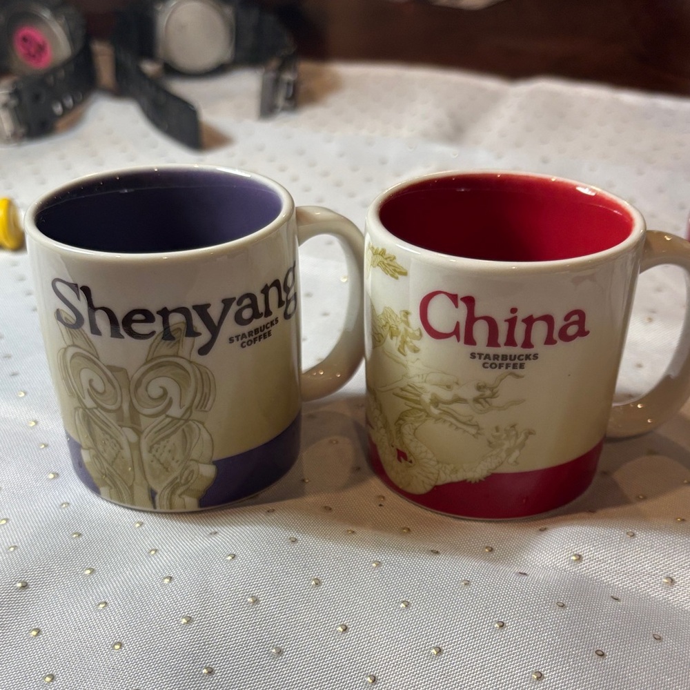Starbucks China & Shenyang 3oz Espresso Mugs - Red and Purple Interiors